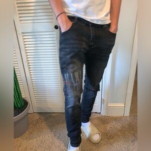 Amiri Paint Drip Core Logo Distressed Aged Black Jeans - Size 32